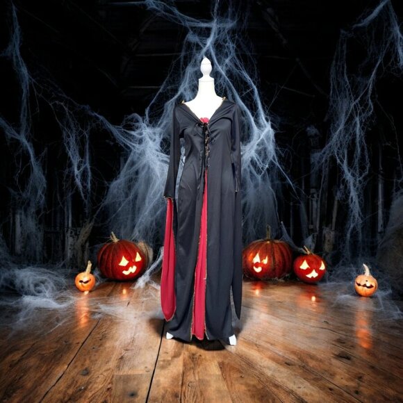 Halloween Vampiress Costume Blood Red & Black LARP Cosplay Goth Lace Up Theater - Picture 2 of 11